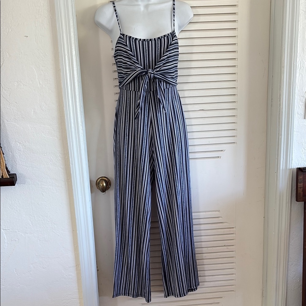 Striped Jumpsuit with Bow Detail